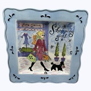 VTG Jennifer Brinley Shopping Girl Ceramic Square Plate
